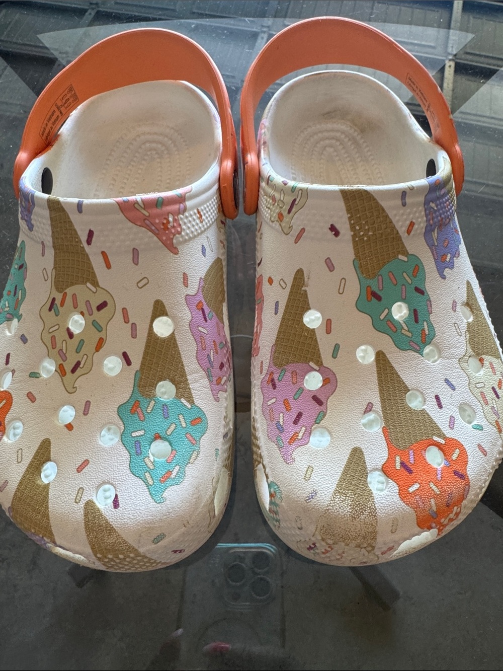 CROCS Kids Ice Cream Print Clogs in White and Orange